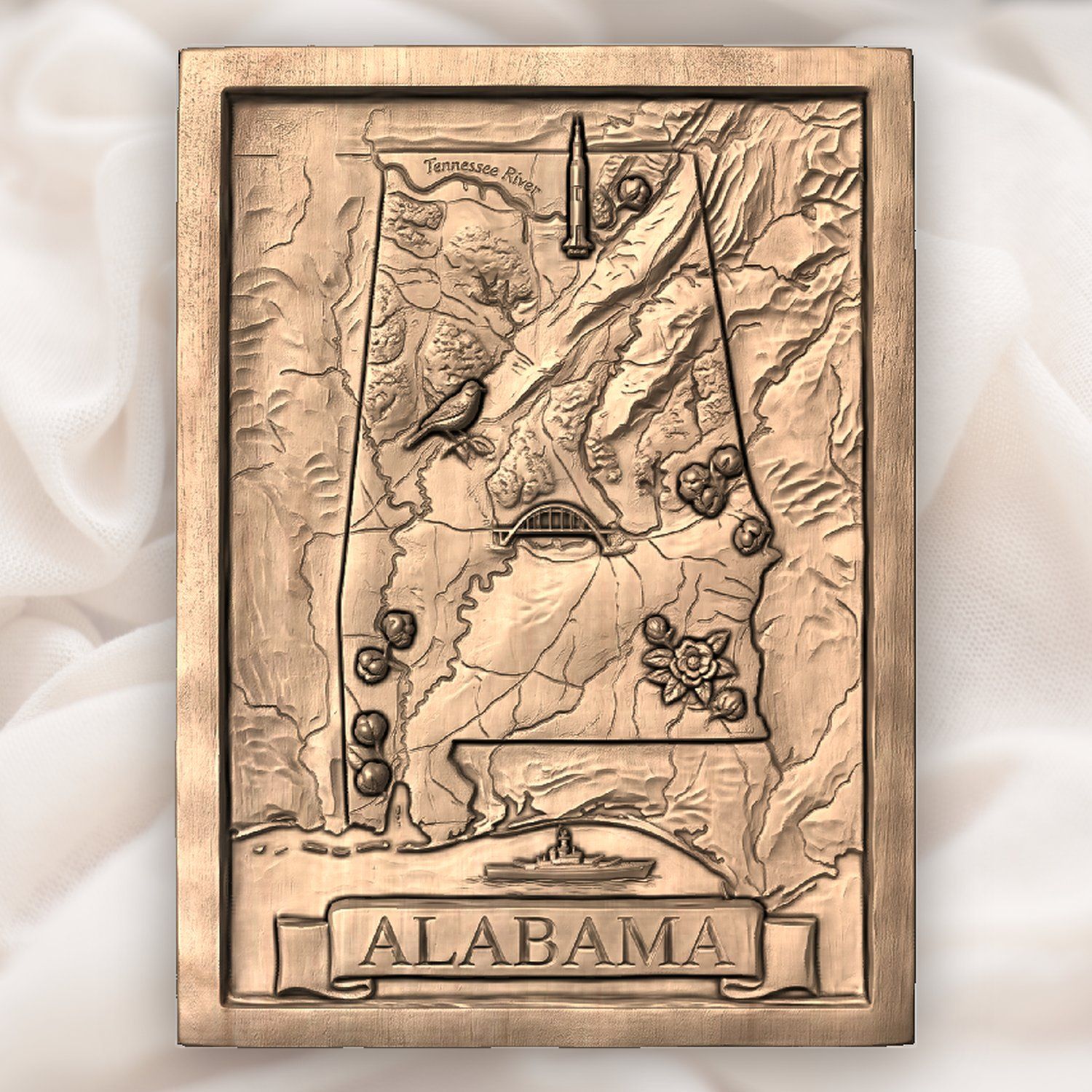 Alabama State Map Landmark 3D CNC Relief STL bas-relief STL — view 5