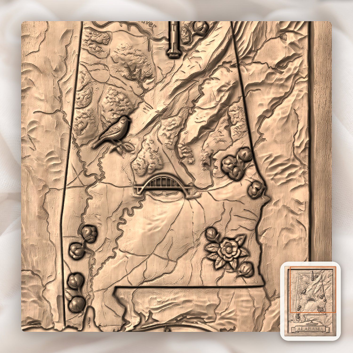 Alabama State Map Landmark 3D CNC Relief STL bas-relief STL — view 7