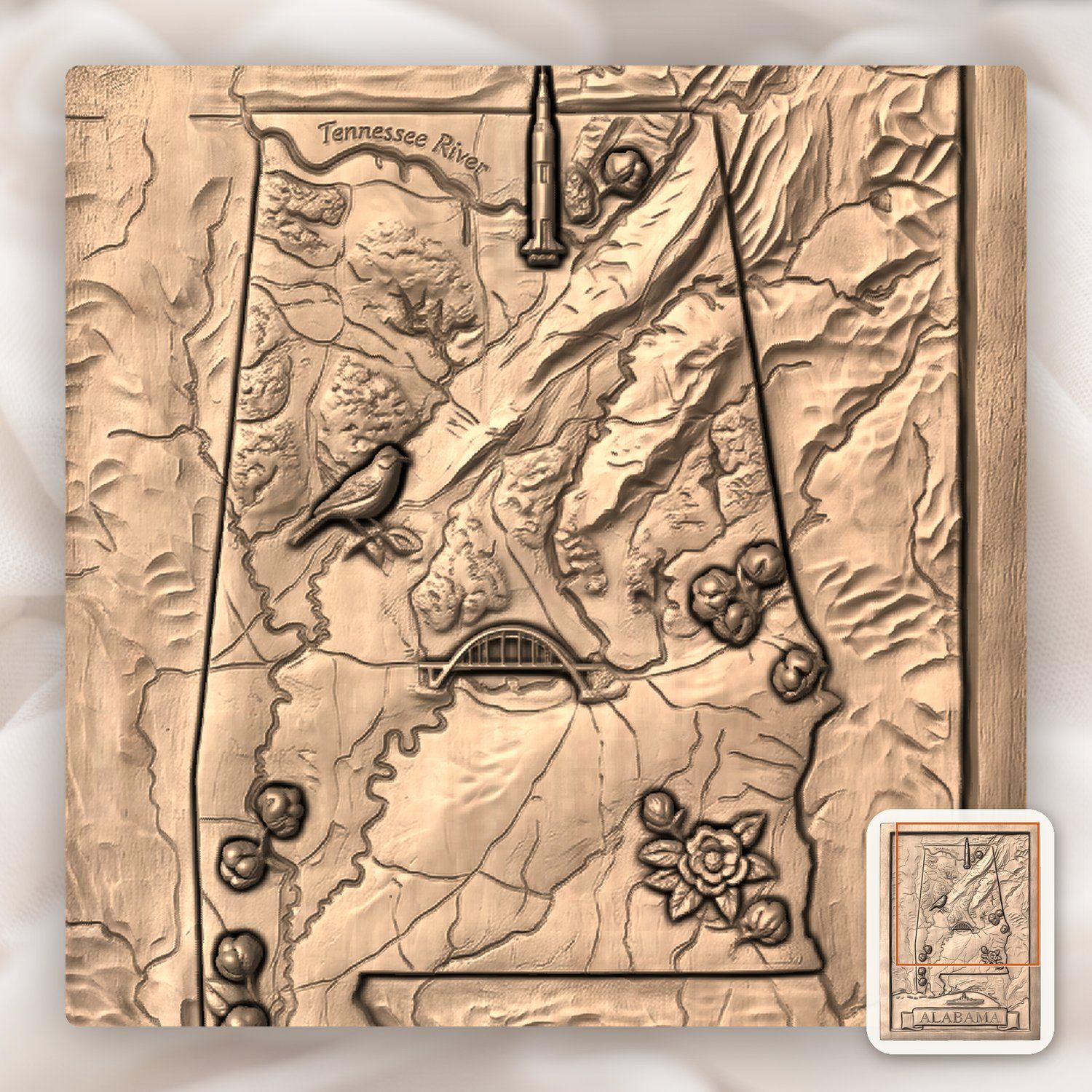 Alabama State Map Landmark 3D CNC Relief STL bas-relief STL — view 10
