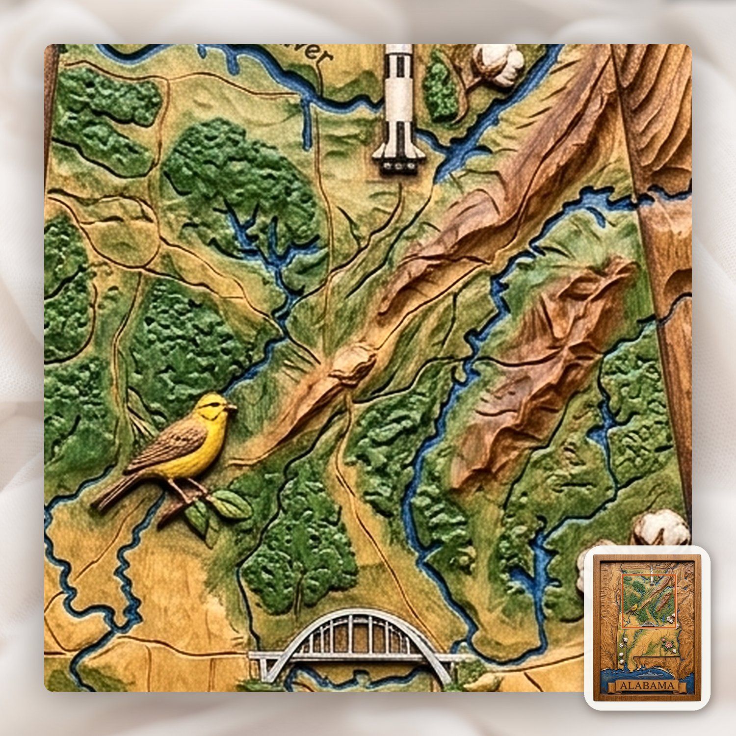 Alabama State Map Landmark 3D CNC Relief STL bas-relief STL — view 11