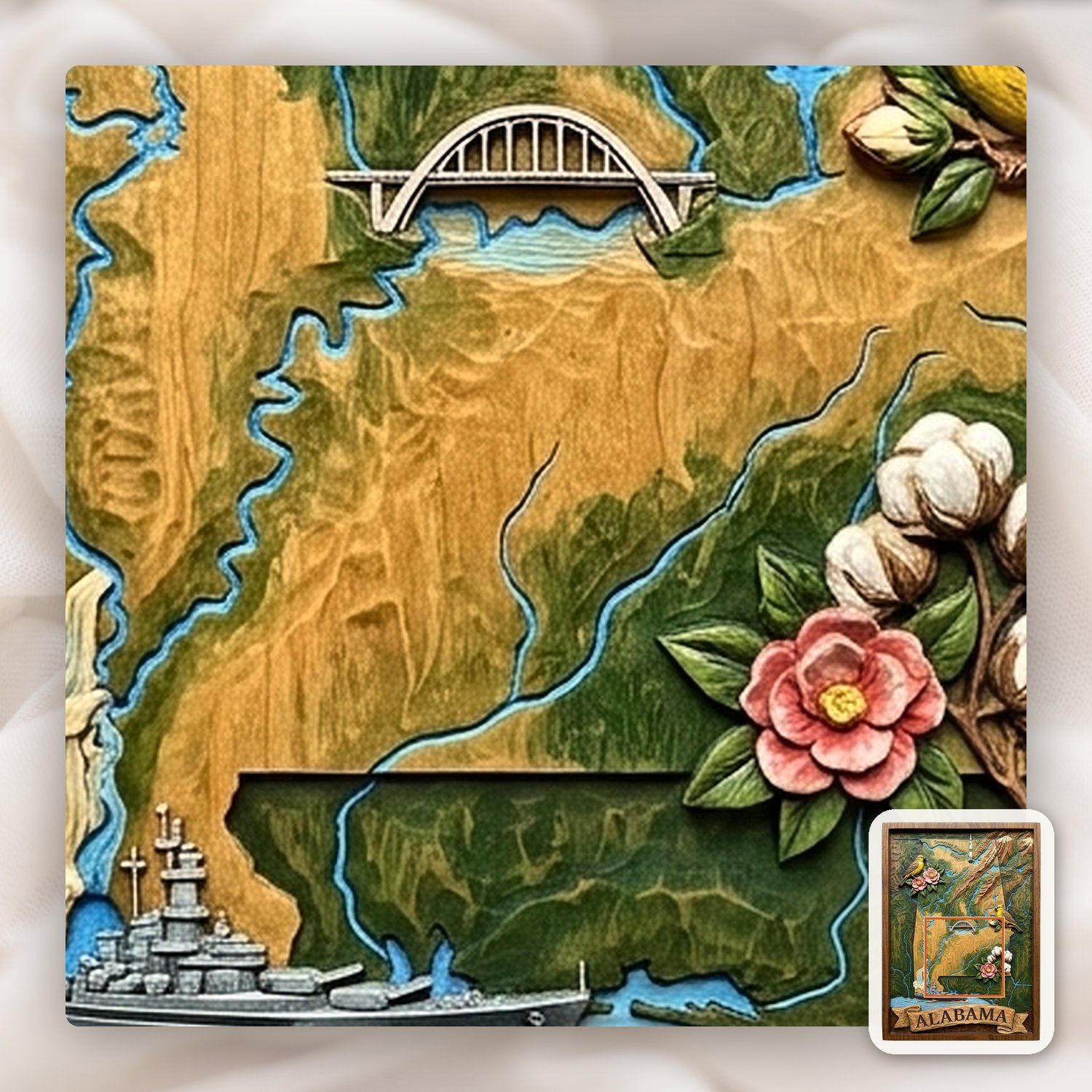 Alabama State Map Scenic Heritage CNC Relief STL bas-relief STL — view 12