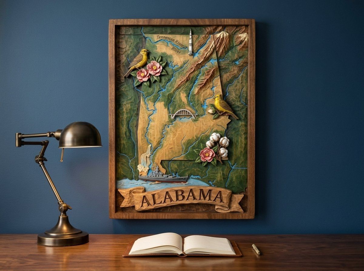 Alabama State Map Scenic Heritage CNC Relief STL bas-relief STL — view 14