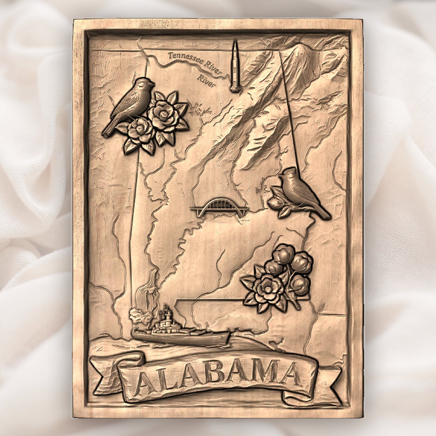 Alabama State Map Scenic Heritage CNC Relief STL bas-relief STL — view 5