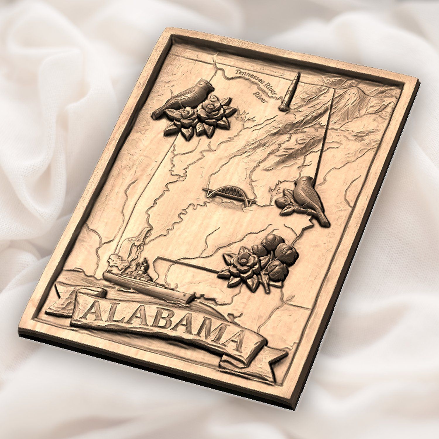 Alabama State Map Scenic Heritage CNC Relief STL bas-relief STL — view 6