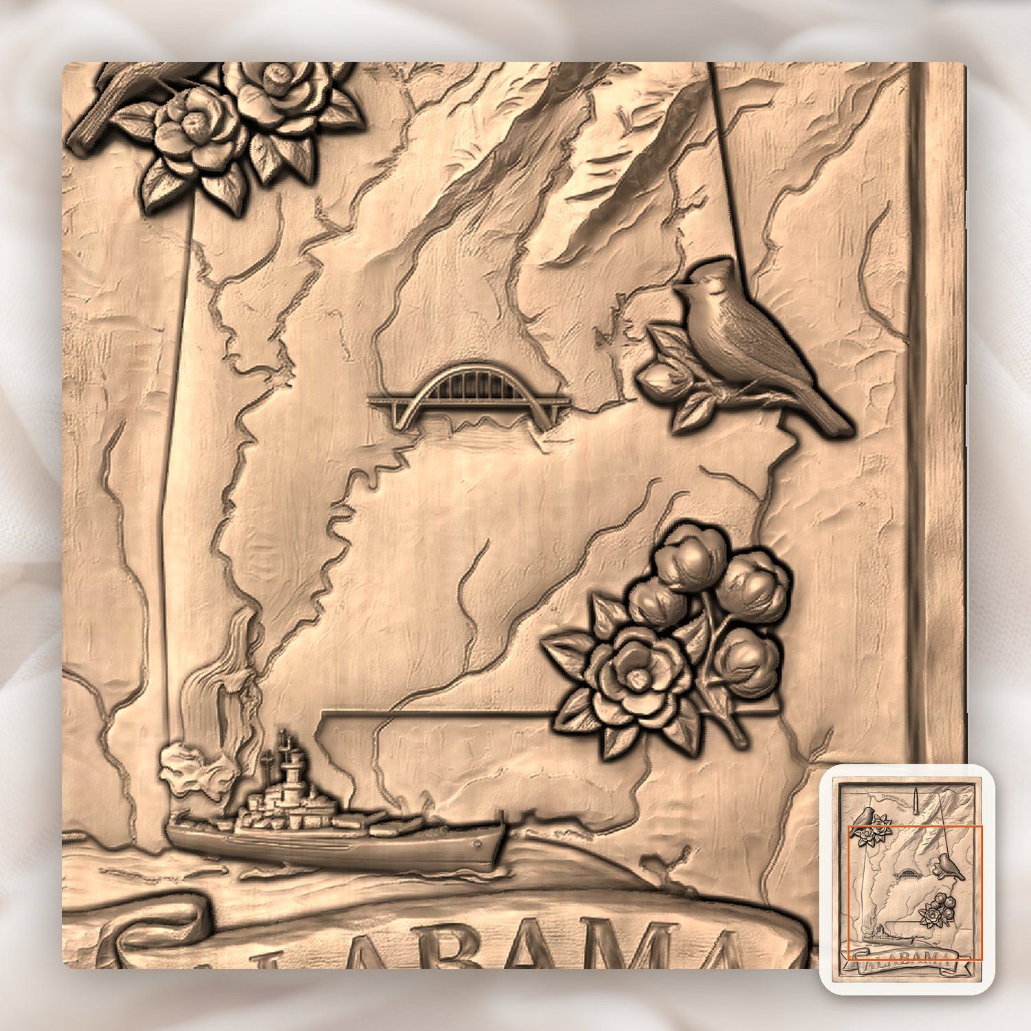Alabama State Map Scenic Heritage CNC Relief STL bas-relief STL — view 7