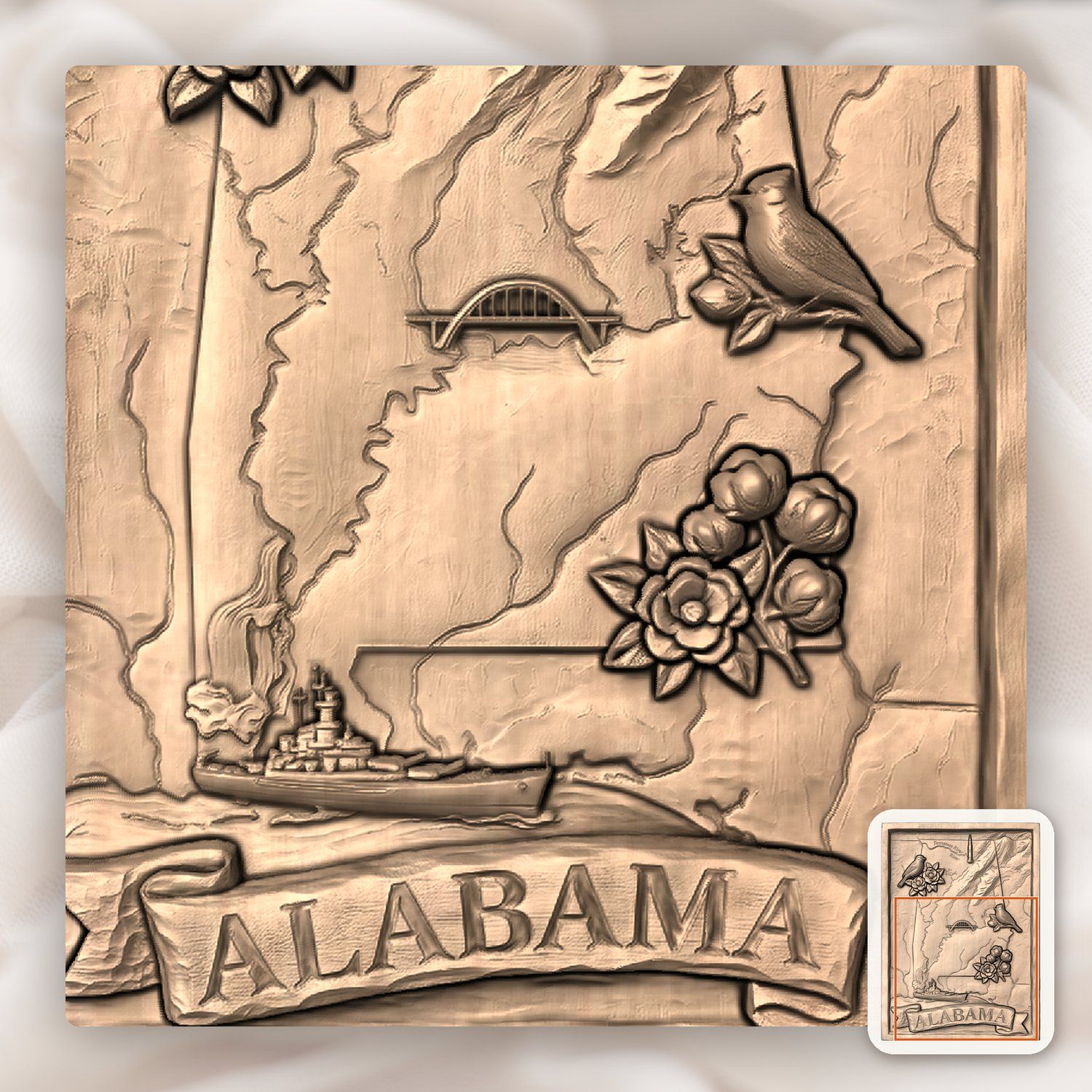Alabama State Map Scenic Heritage CNC Relief STL bas-relief STL — view 8