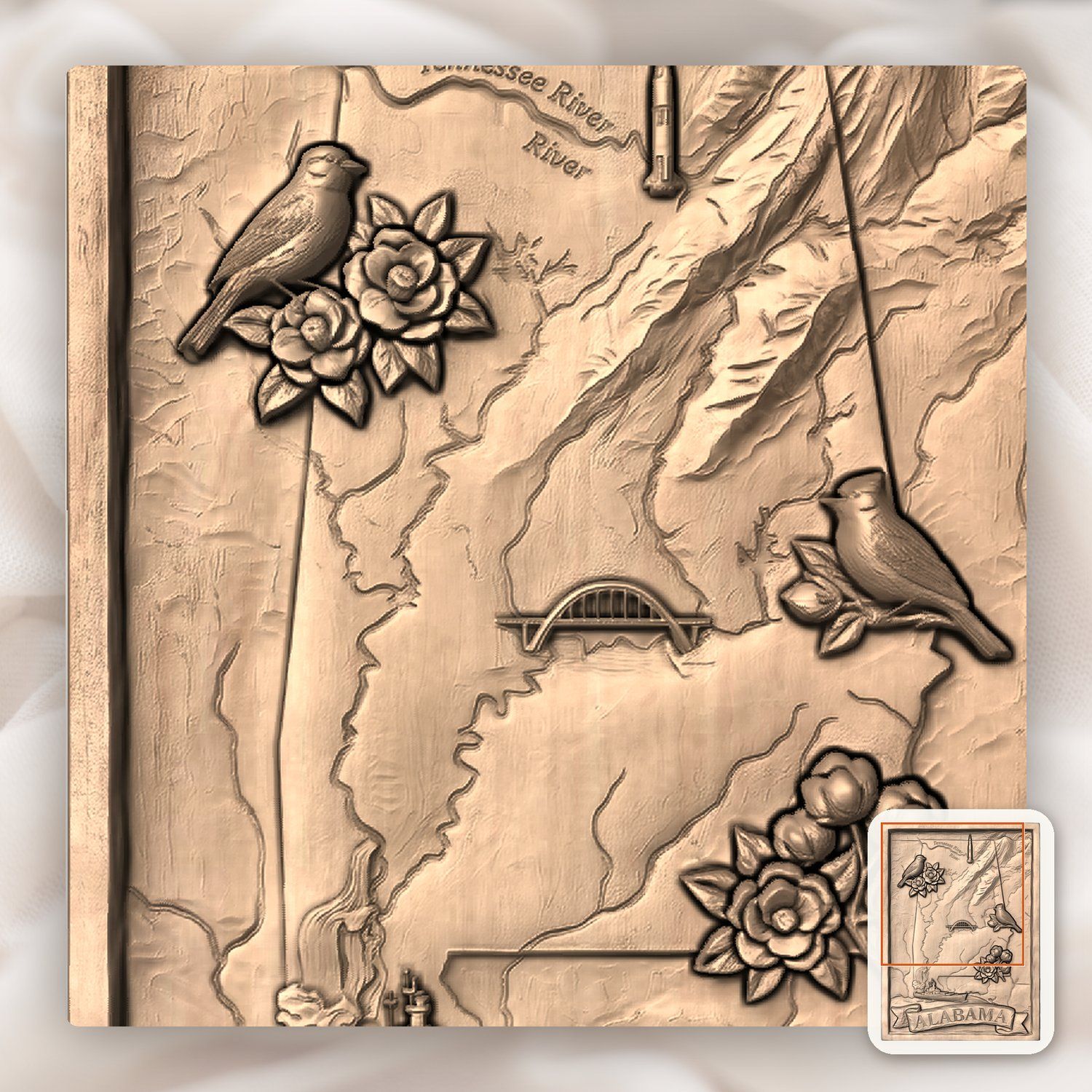 Alabama State Map Scenic Heritage CNC Relief STL bas-relief STL — view 9
