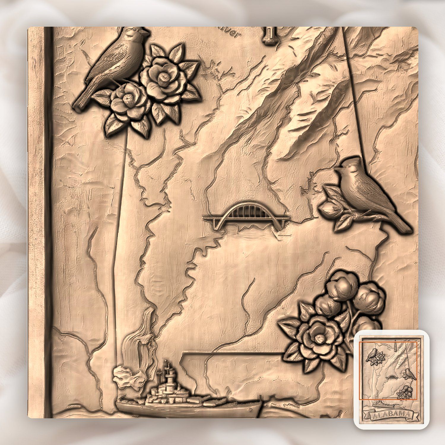 Alabama State Map Scenic Heritage CNC Relief STL bas-relief STL — view 10