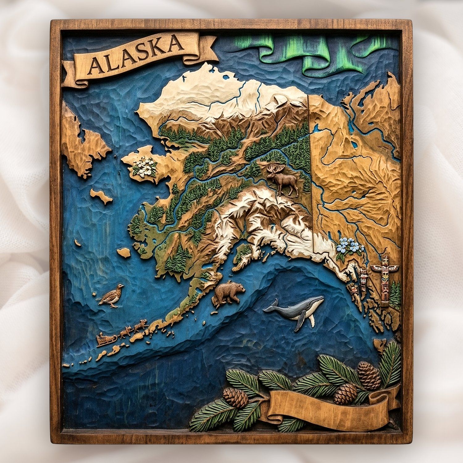 Alaska 3D Relief Map Scene CNC Relief STL bas-relief STL design