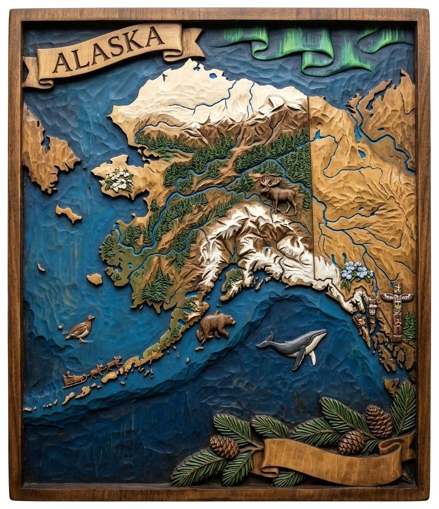 Alaska 3D Relief Map Scene CNC Relief STL bas-relief STL — view 4
