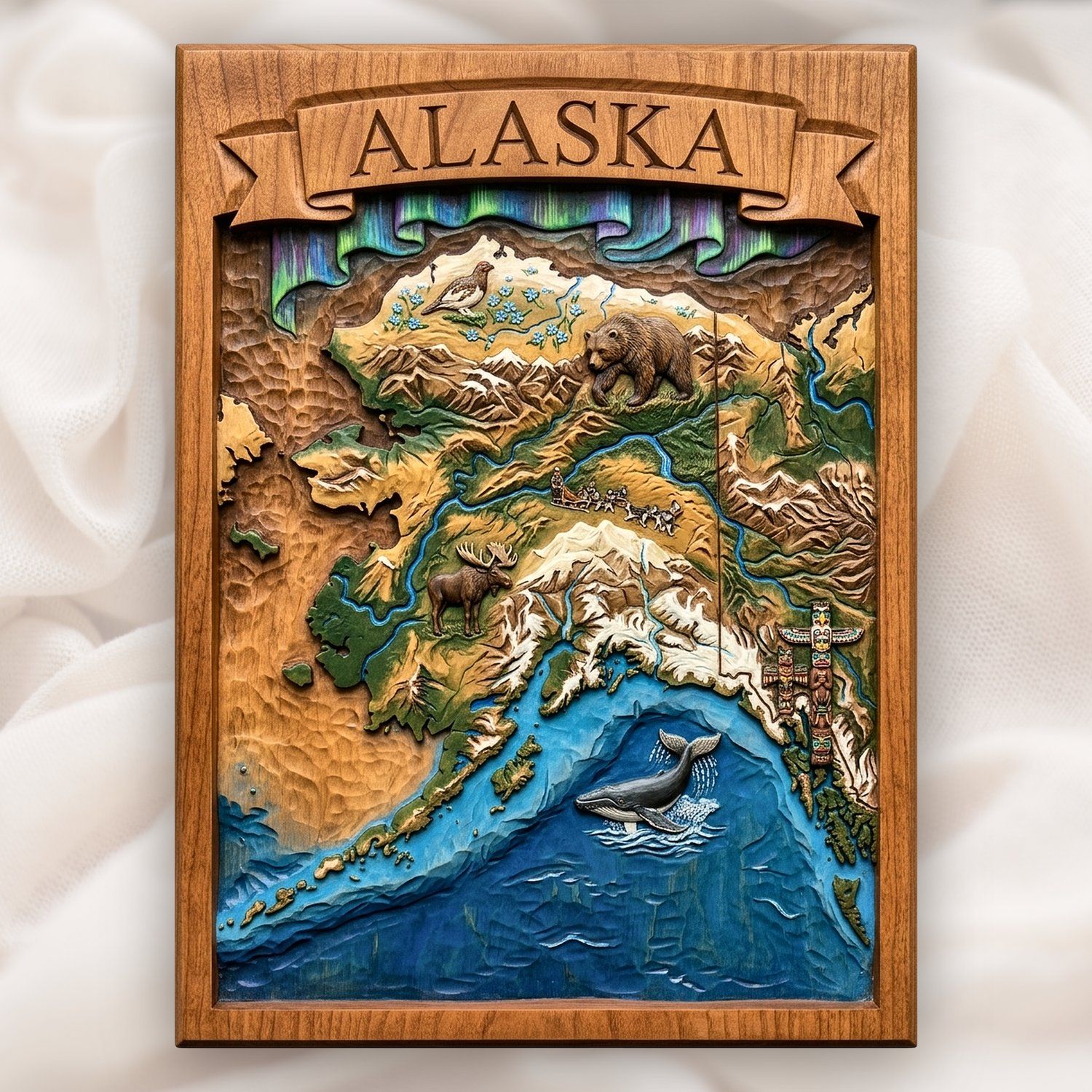 Alaska Map Wildlife Scene CNC Relief STL bas-relief STL design