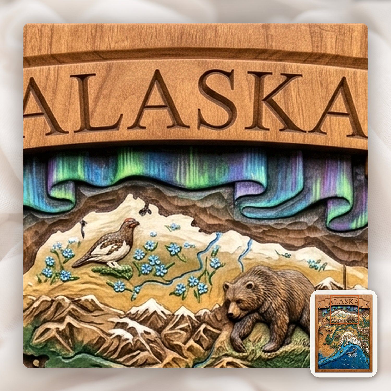Alaska Map Wildlife Scene CNC Relief STL bas-relief STL — view 12