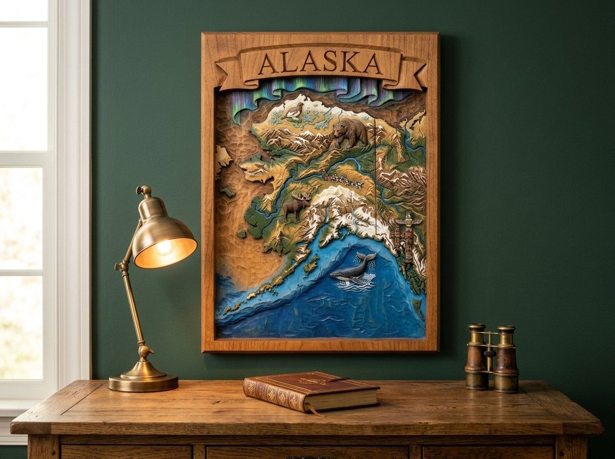 Alaska Map Wildlife Scene CNC Relief STL bas-relief STL — view 13