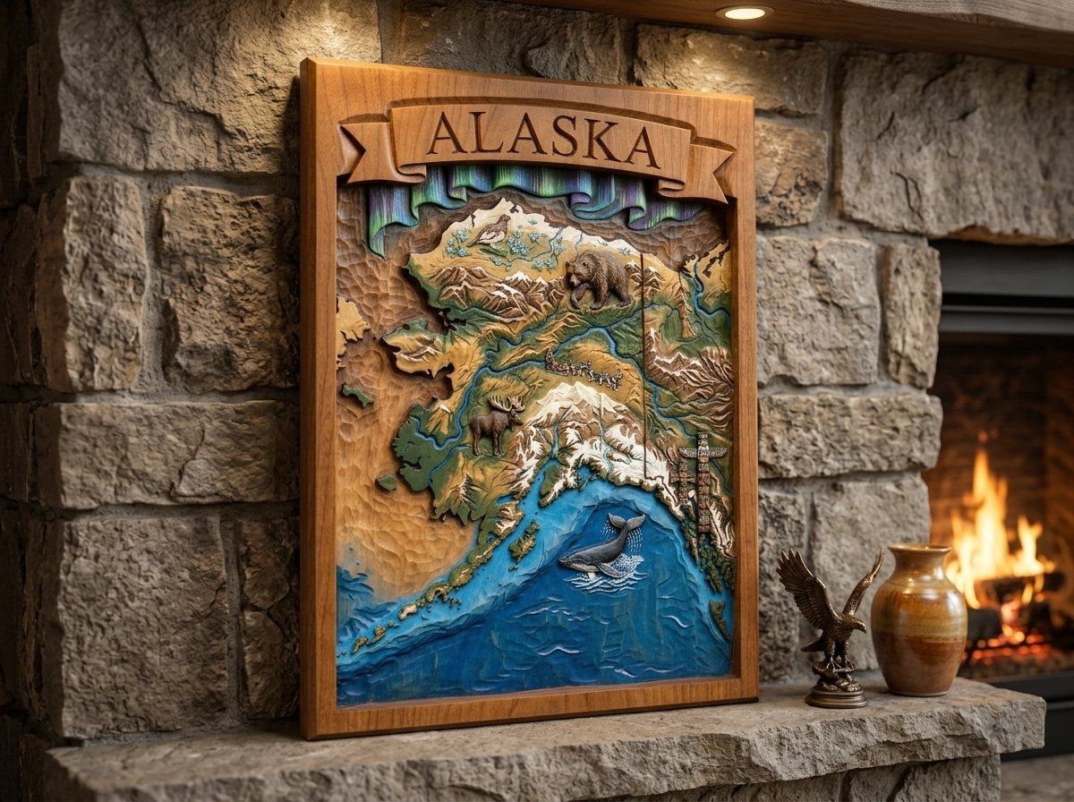Alaska Map Wildlife Scene CNC Relief STL bas-relief STL — view 14