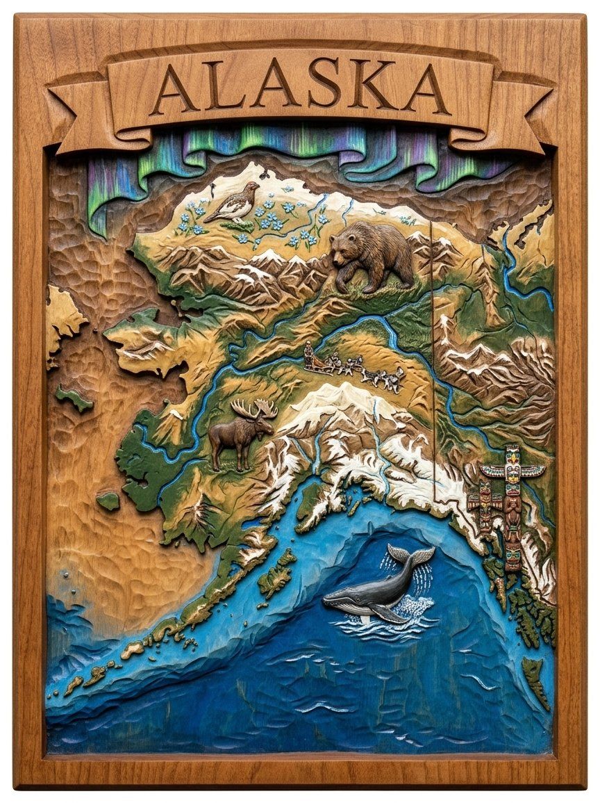 Alaska Map Wildlife Scene CNC Relief STL bas-relief STL — view 4