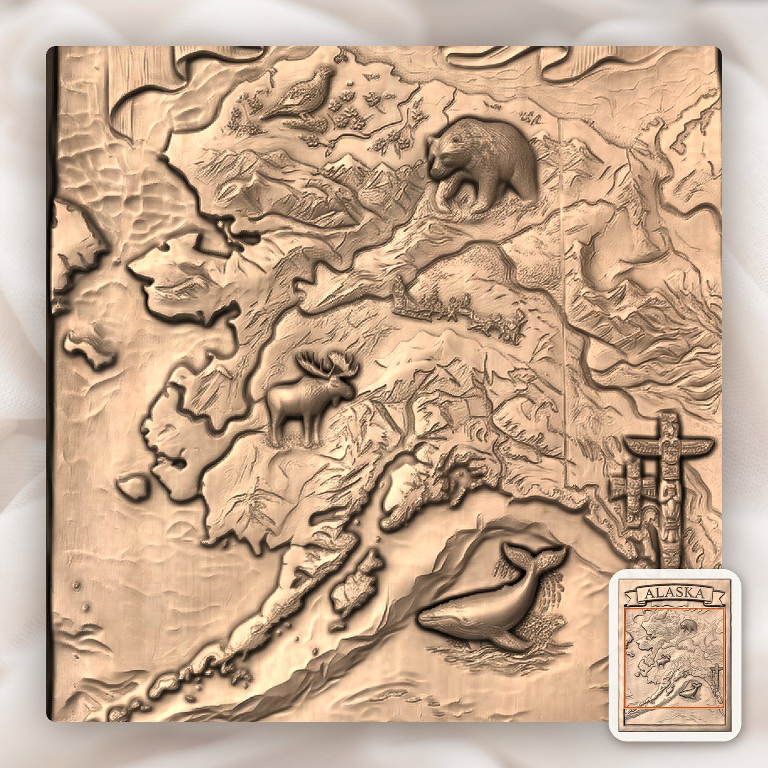 Alaska Map Wildlife Scene CNC Relief STL bas-relief STL — view 7