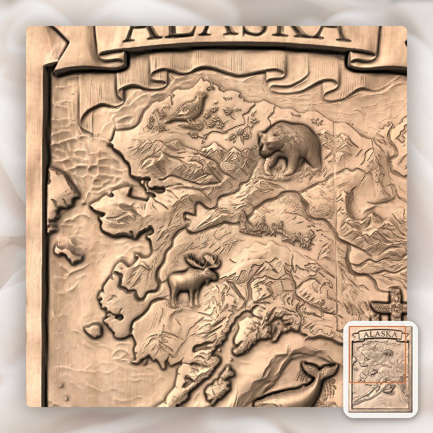 Alaska Map Wildlife Scene CNC Relief STL bas-relief STL — view 8