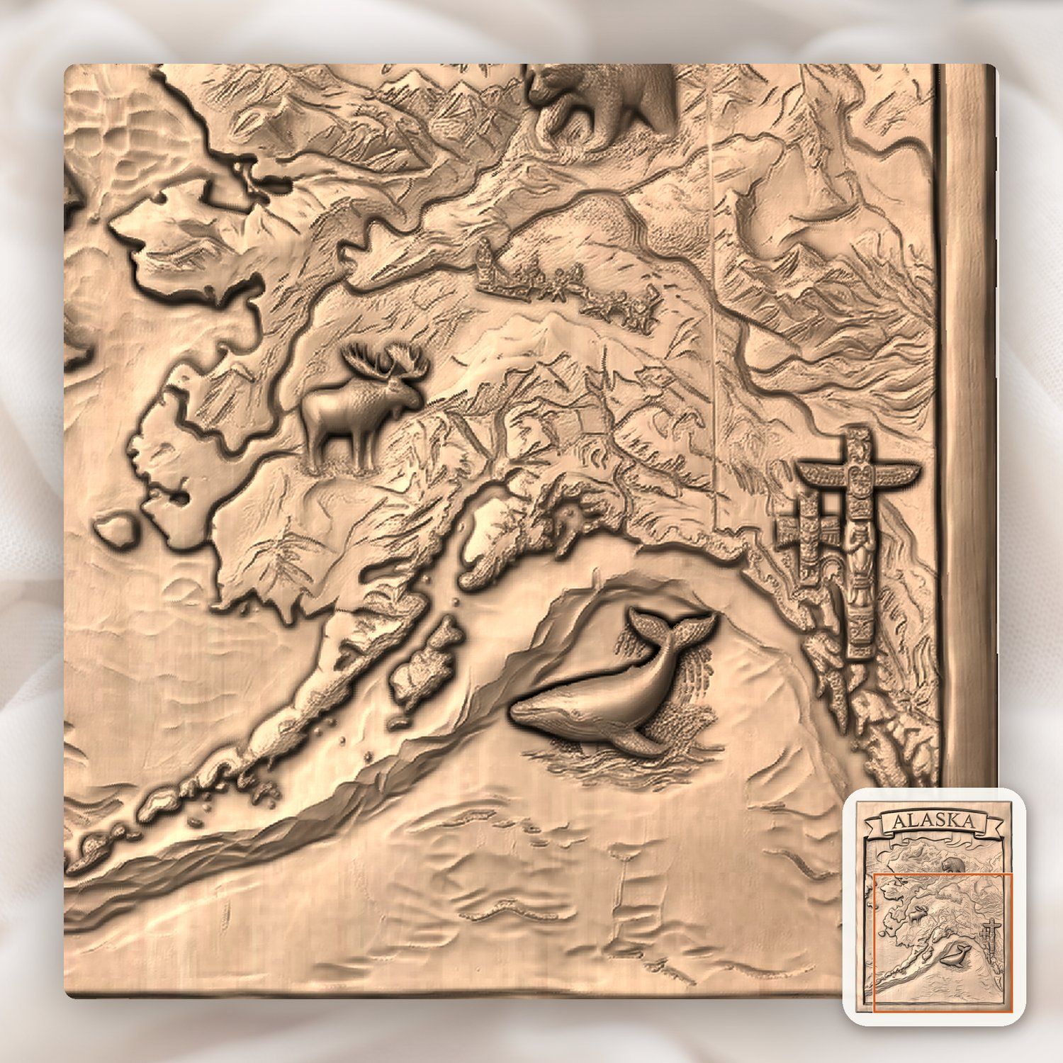Alaska Map Wildlife Scene CNC Relief STL bas-relief STL — view 9
