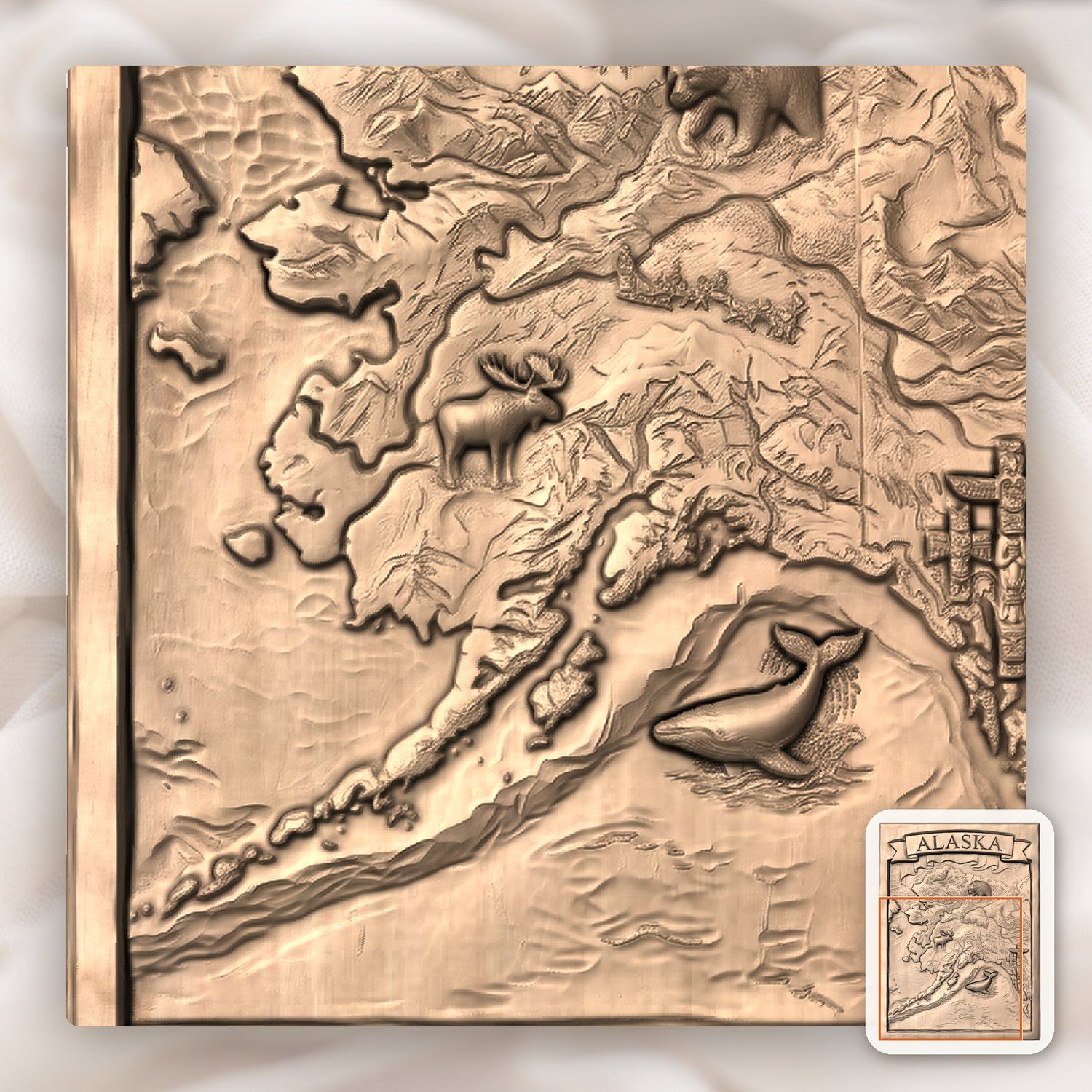 Alaska Map Wildlife Scene CNC Relief STL bas-relief STL — view 10