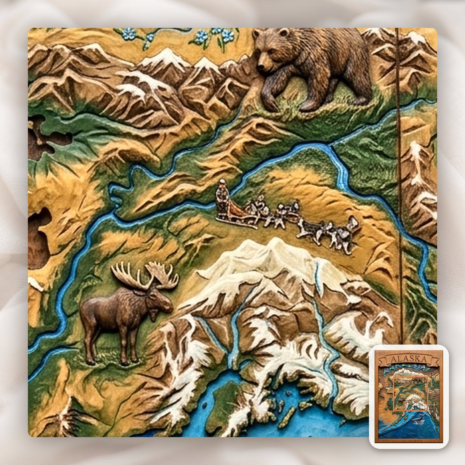 Alaska Map Wildlife Scene CNC Relief STL bas-relief STL — view 11