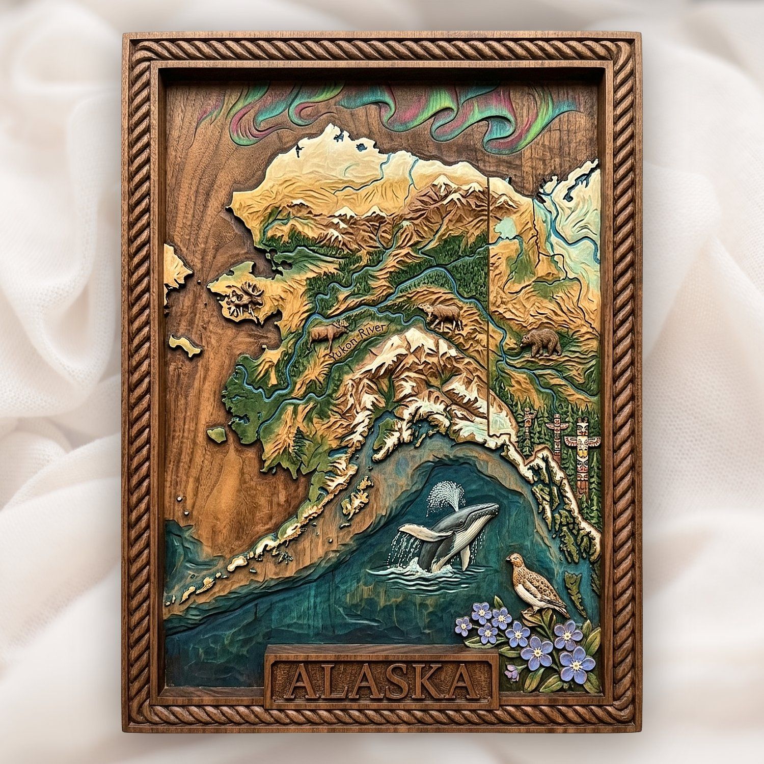 Alaska Map Wildlife Scene CNC Relief STL bas-relief STL design