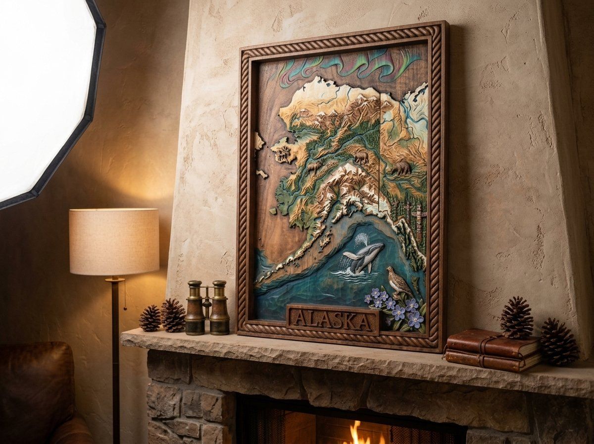 Alaska Map Wildlife Scene CNC Relief STL bas-relief STL — view 13