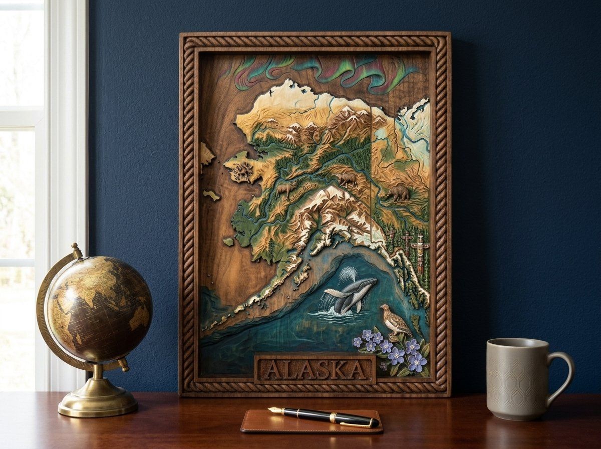 Alaska Map Wildlife Scene CNC Relief STL bas-relief STL — view 14