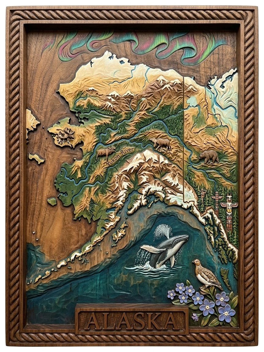 Alaska Map Wildlife Scene CNC Relief STL bas-relief STL — view 4