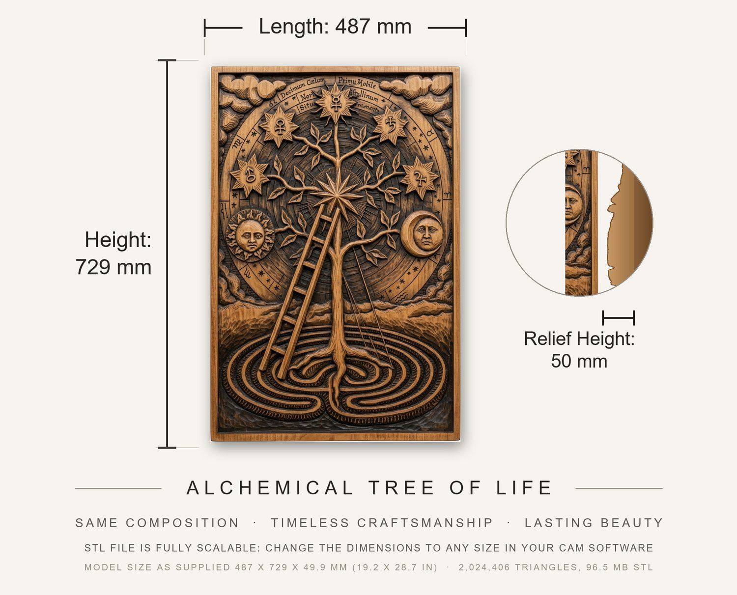 Alchemical Tree of Life CNC Relief STL bas-relief STL — view 3