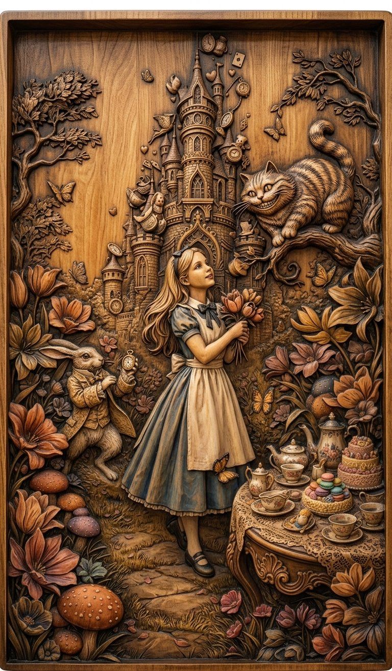 Alice in Wonderland Mad Hatter Tea Party CNC Relief STL bas-relief STL — view 13
