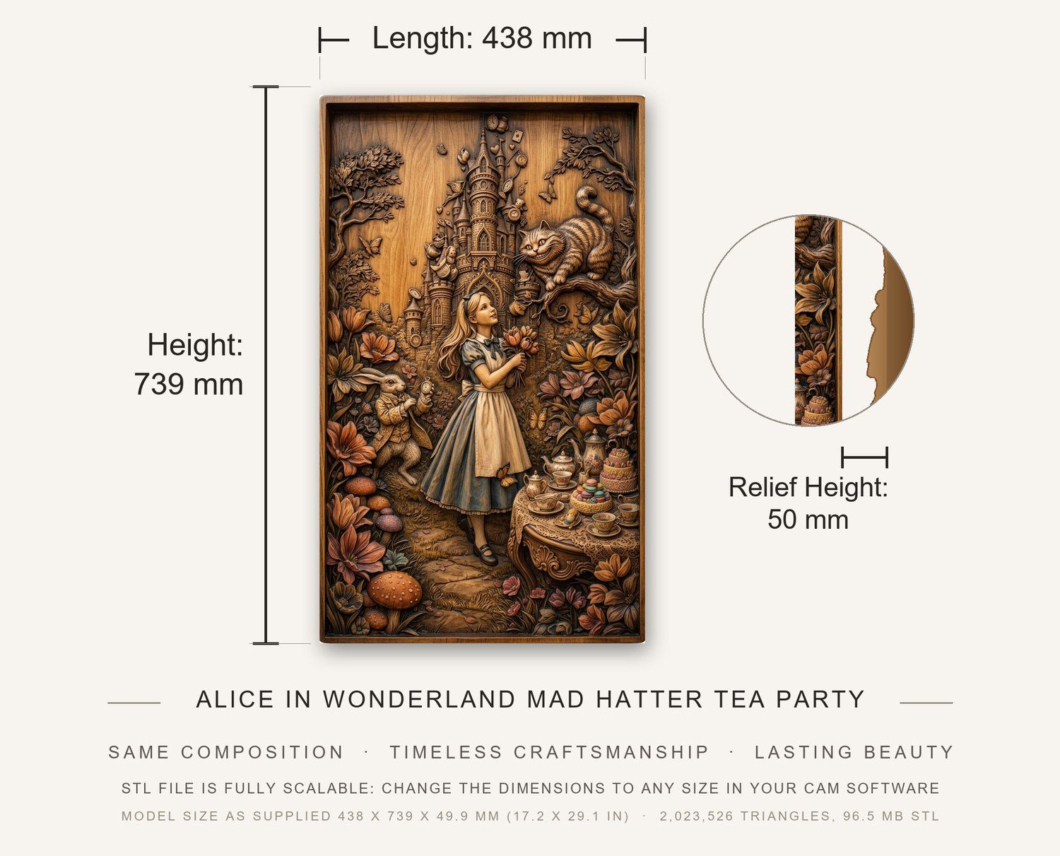 Alice in Wonderland Mad Hatter Tea Party CNC Relief STL bas-relief STL — view 3