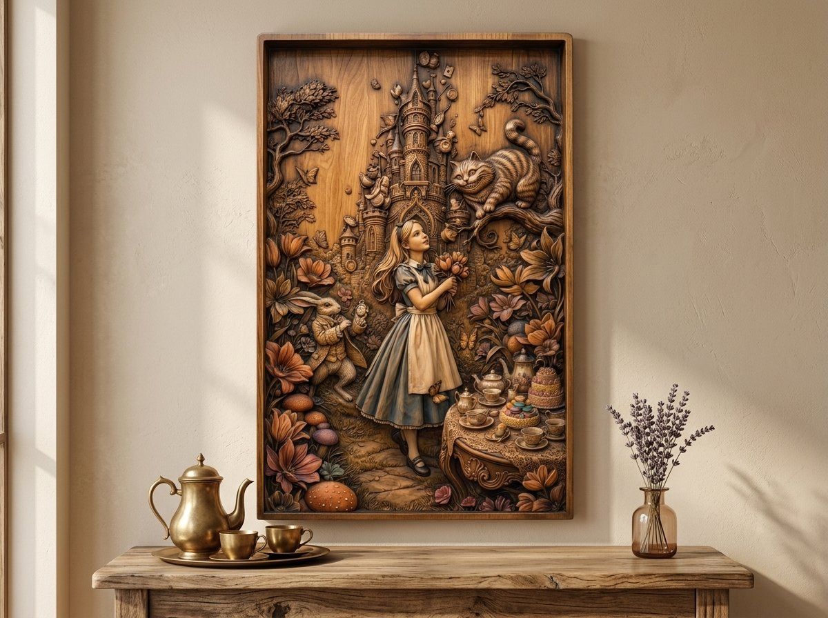 Alice in Wonderland Mad Hatter Tea Party CNC Relief STL bas-relief STL — view 14