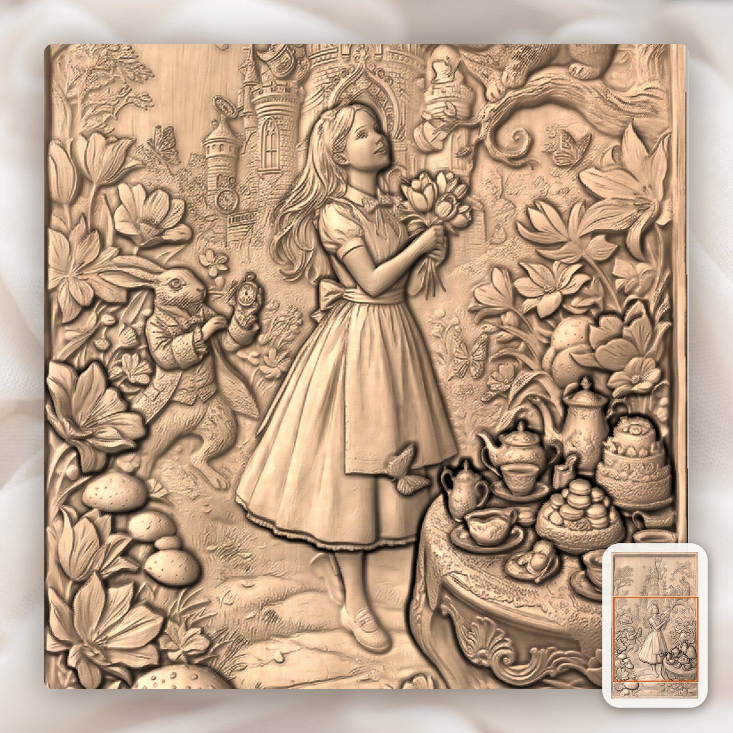 Alice in Wonderland Mad Hatter Tea Party CNC Relief STL bas-relief STL — view 6