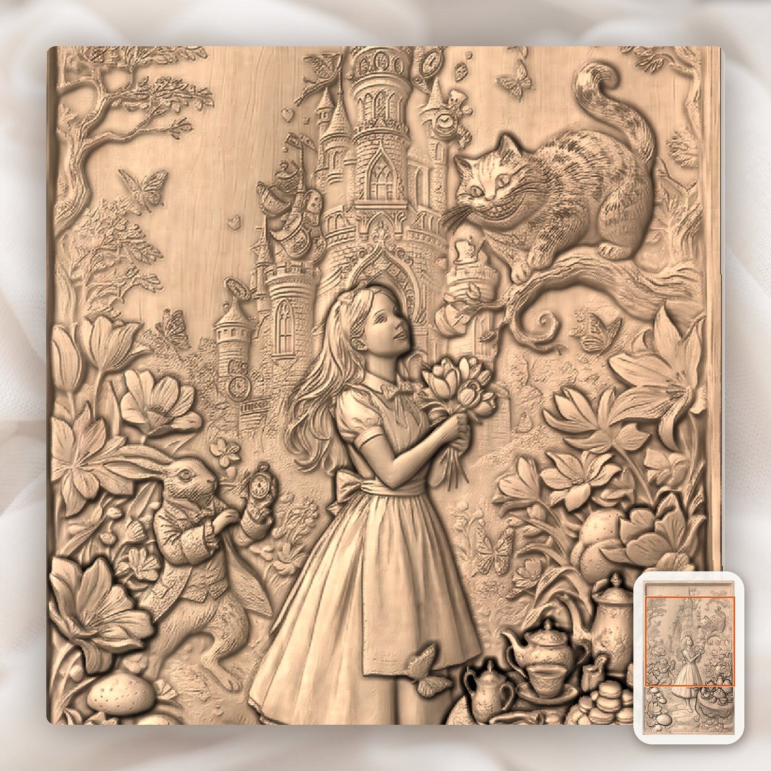 Alice in Wonderland Mad Hatter Tea Party CNC Relief STL bas-relief STL — view 7