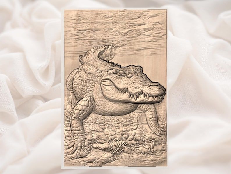 Basking Alligator Bas-Relief STL, Swamp Wildlife Carving Panel bas-relief STL — view 2