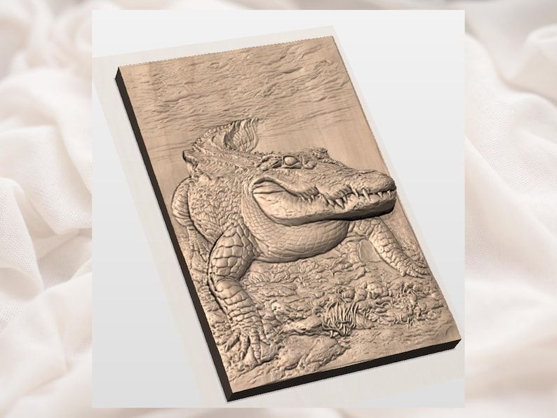 Basking Alligator Bas-Relief STL, Swamp Wildlife Carving Panel bas-relief STL — view 3