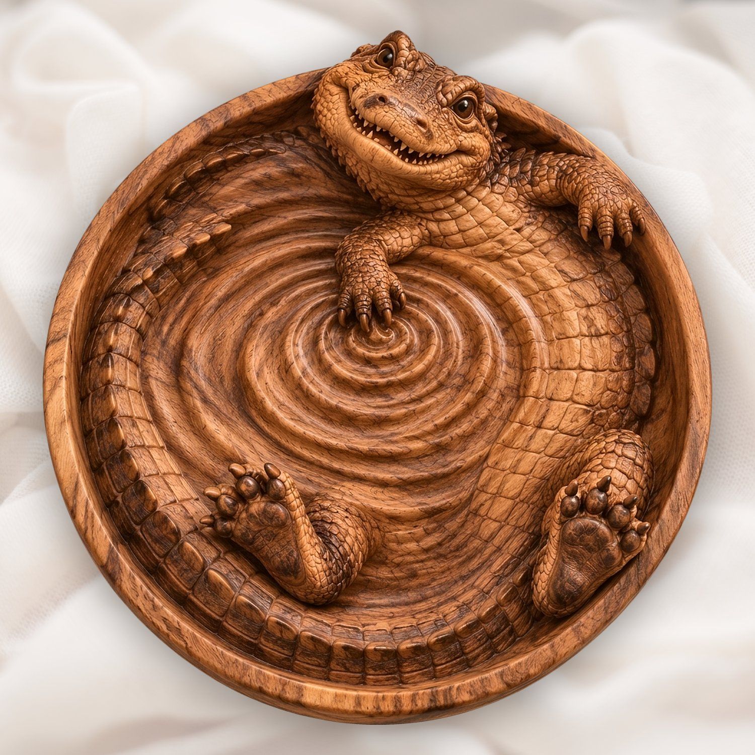 Alligator Ripple Bathing Tray CNC Relief STL | Wildlife Wood Carving P