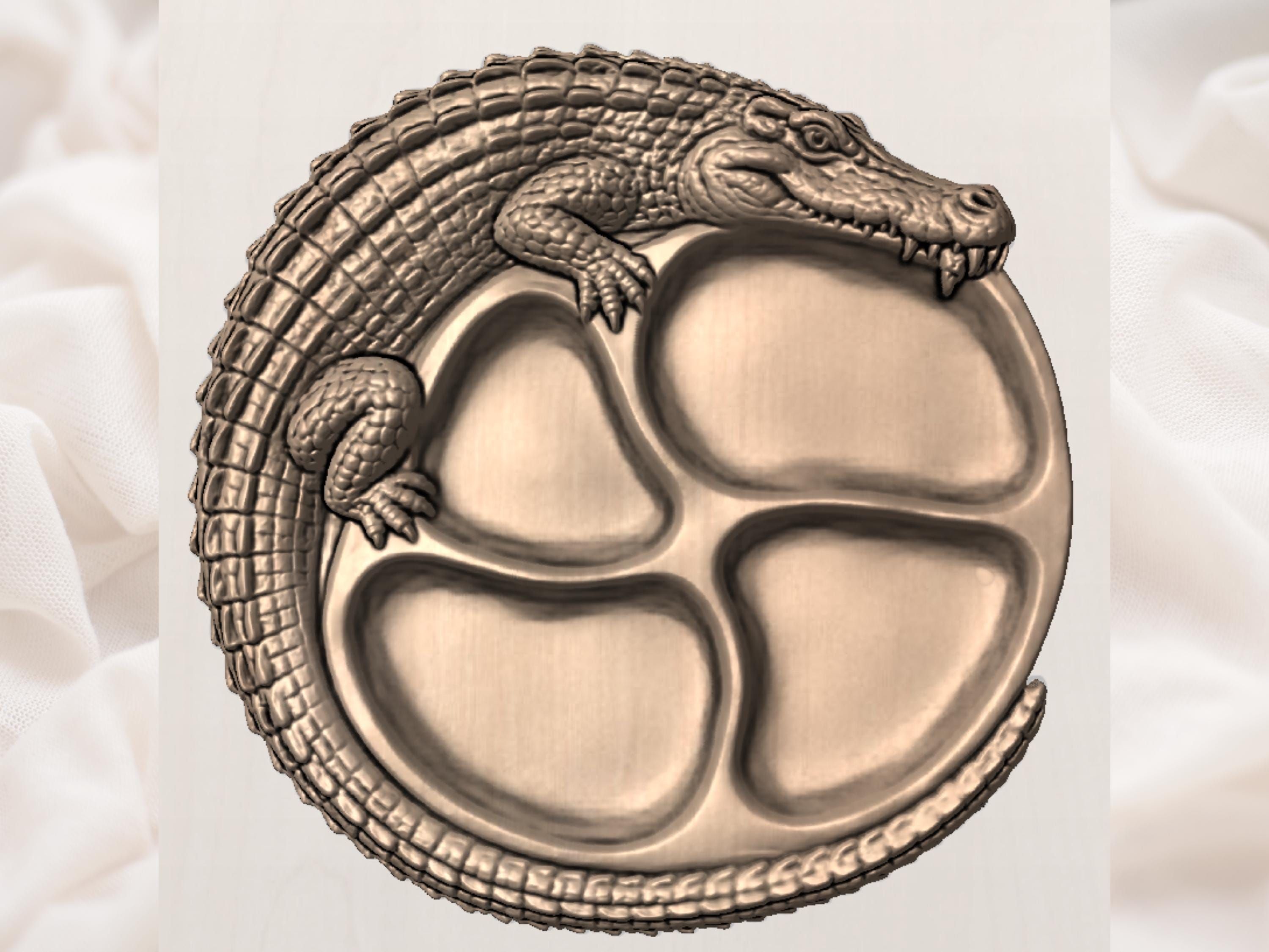 Alligator Serving Tray with Four Compartments STL Relief bas-relief STL — view 4