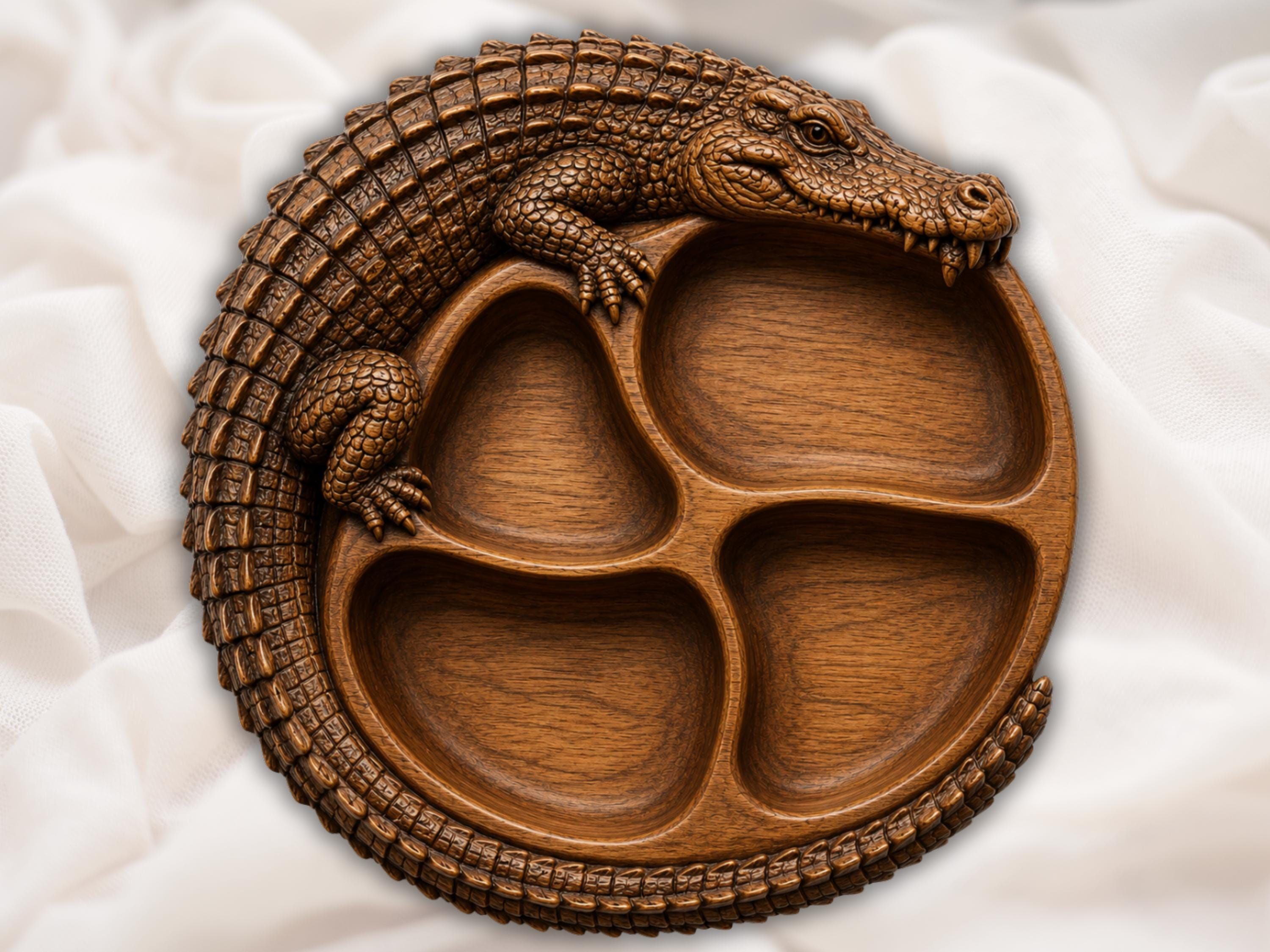 Alligator Serving Tray with Four Compartments STL Relief bas-relief STL — view 5