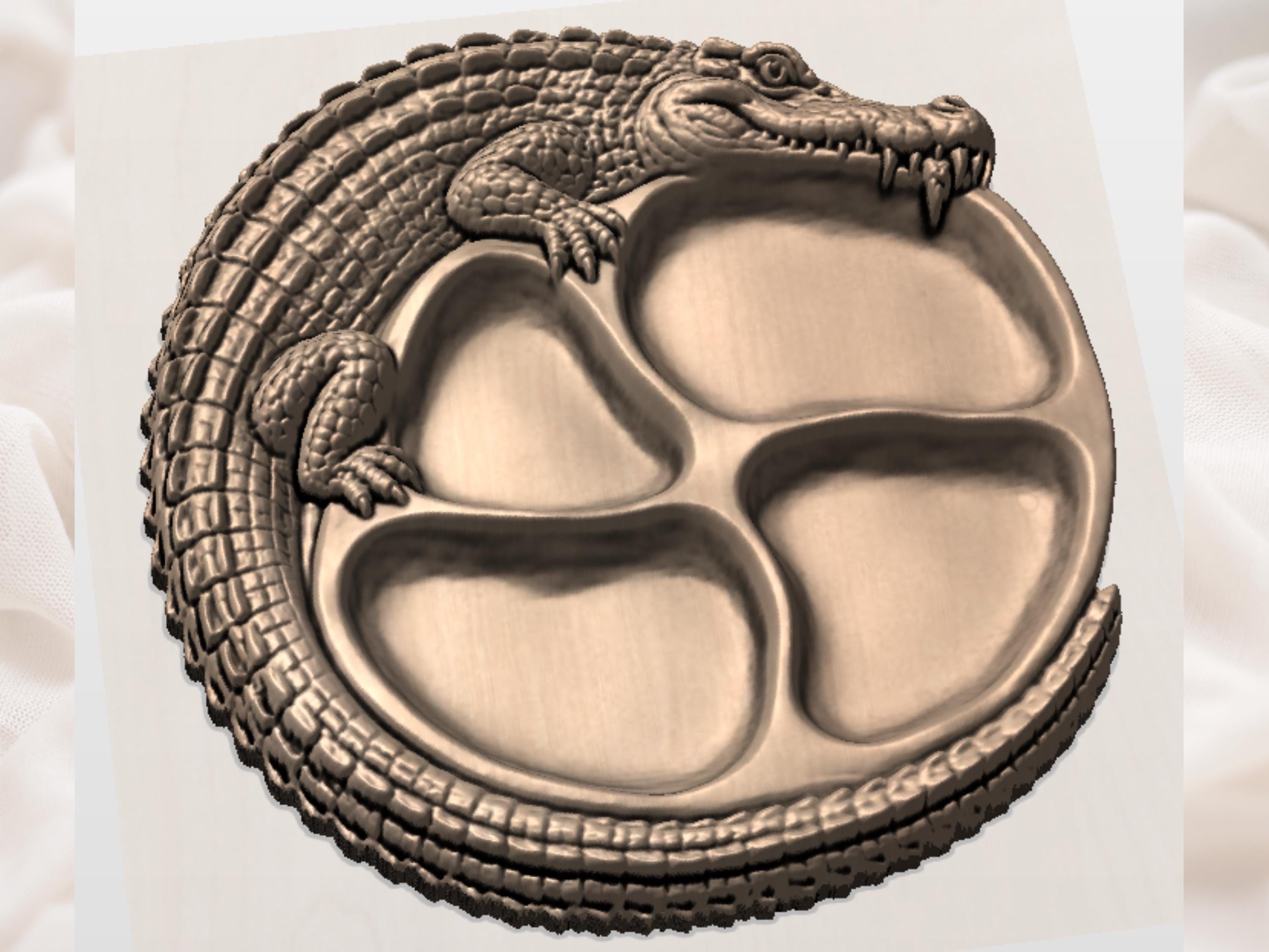 Alligator Serving Tray with Four Compartments STL Relief bas-relief STL — view 6