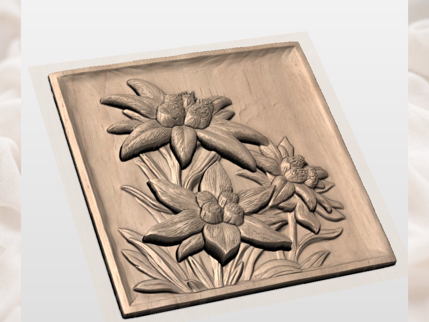 Alpine Edelweiss Flower Wall Art CNC Relief STL bas-relief STL — view 2