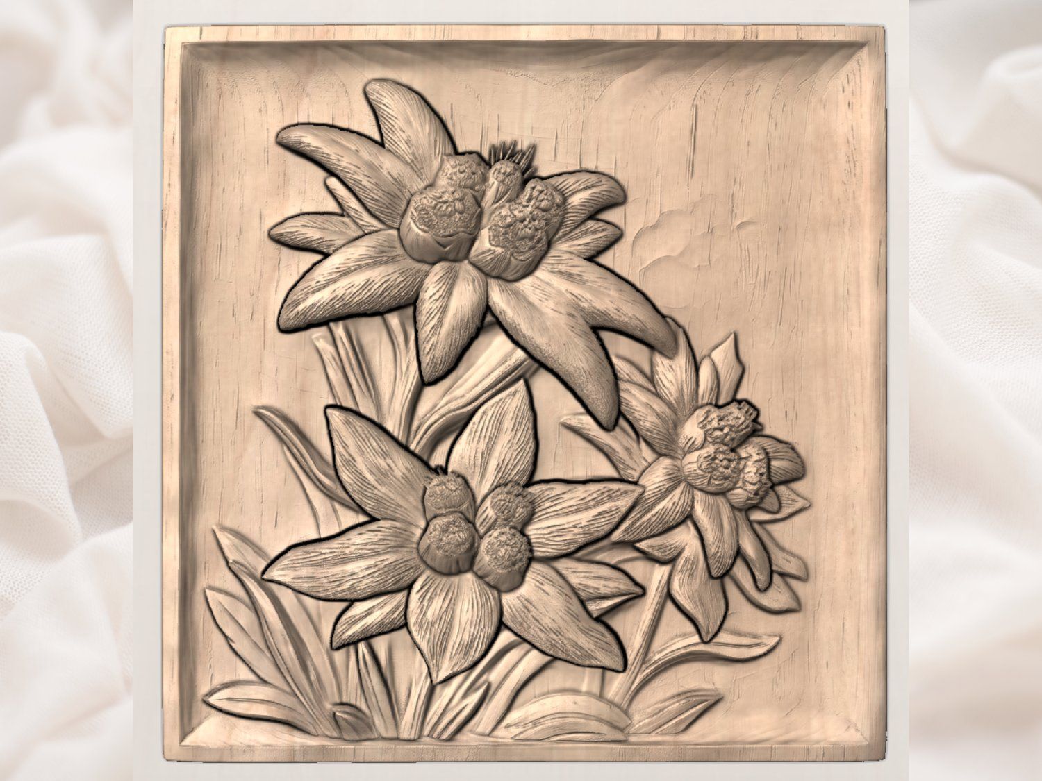 Alpine Edelweiss Flower Wall Art CNC Relief STL bas-relief STL — view 3