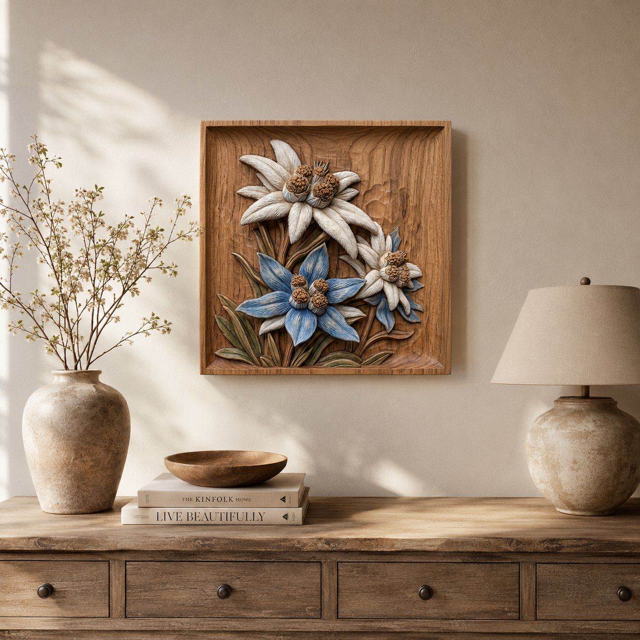 Alpine Edelweiss Flower Wall Art CNC Relief STL bas-relief STL — view 5