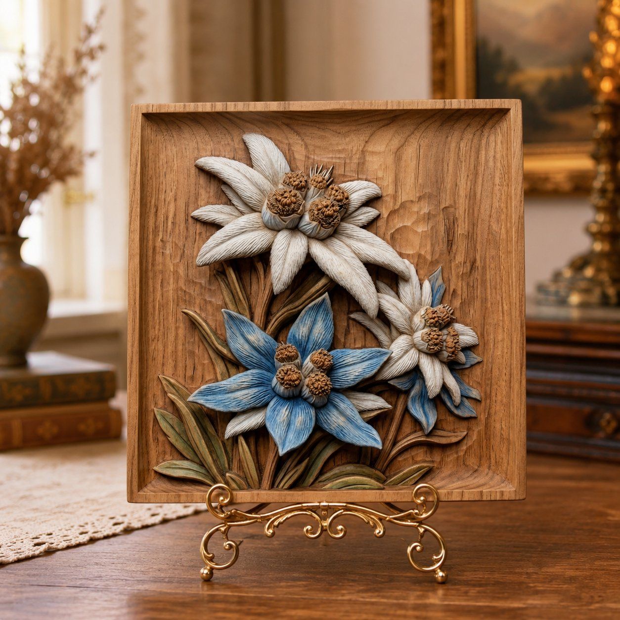 Alpine Edelweiss Flower Wall Art CNC Relief STL bas-relief STL — view 6