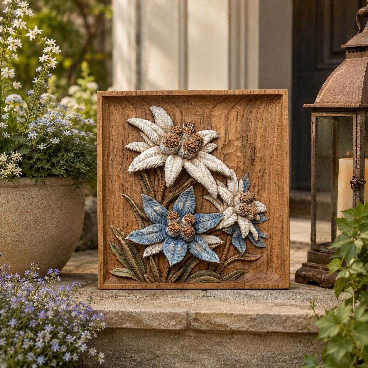 Alpine Edelweiss Flower Wall Art CNC Relief STL bas-relief STL — view 7