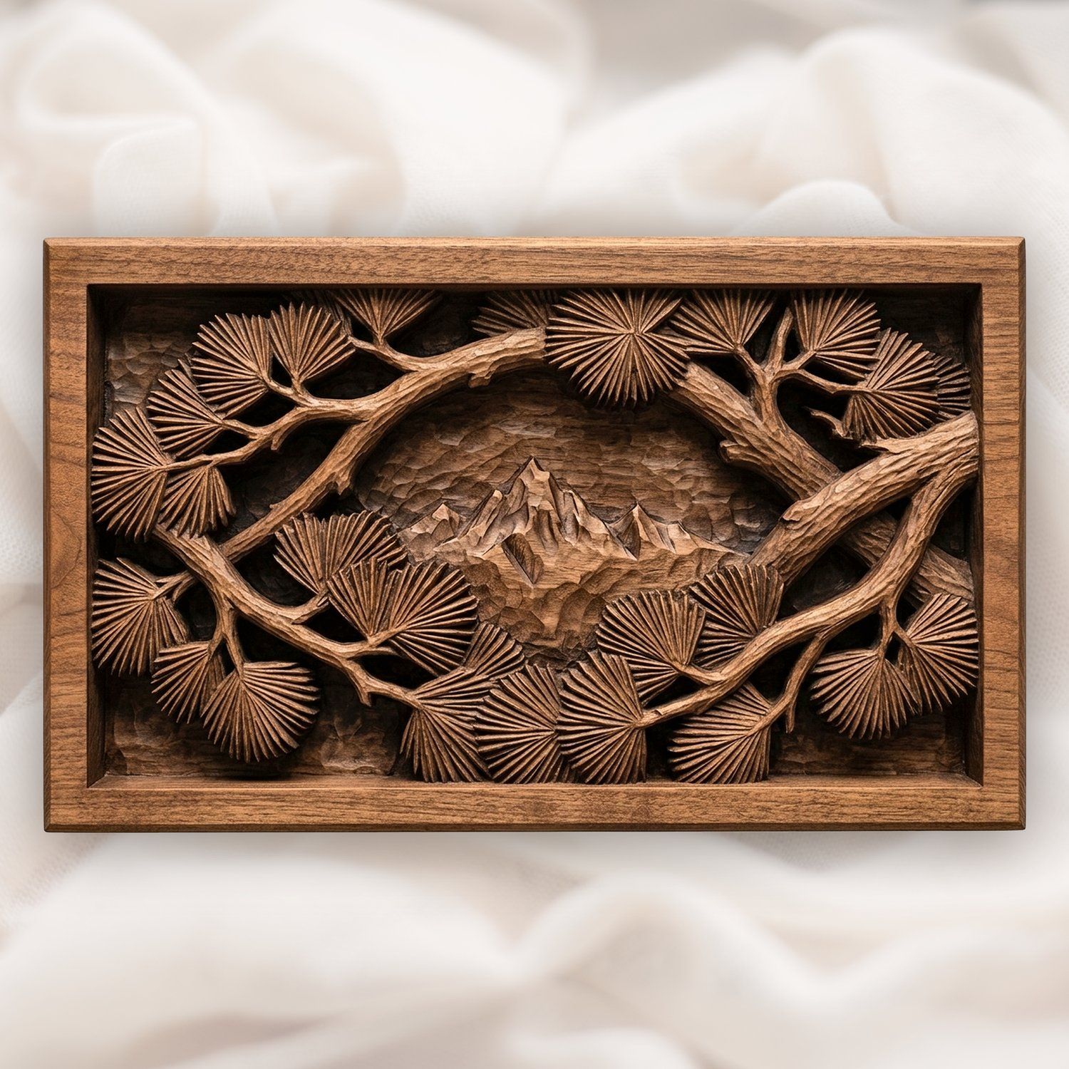 Alpine Mountain Peak Pine Branches CNC Relief STL bas-relief STL design