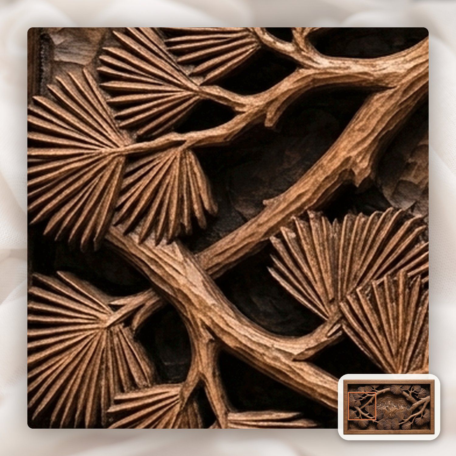 Alpine Mountain Peak Pine Branches CNC Relief STL bas-relief STL — view 12