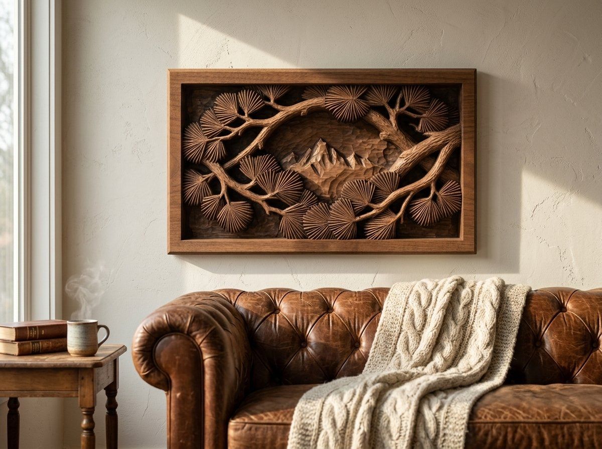 Alpine Mountain Peak Pine Branches CNC Relief STL bas-relief STL — view 13