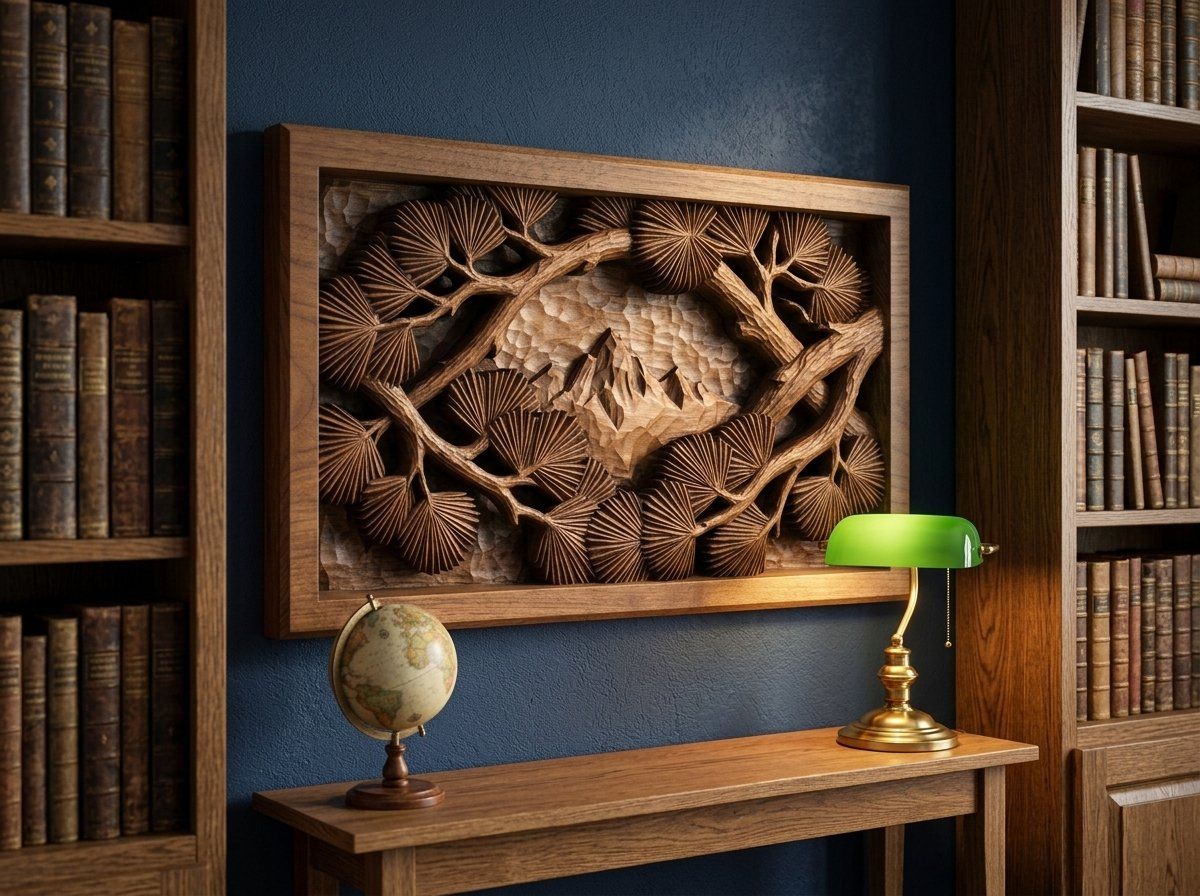 Alpine Mountain Peak Pine Branches CNC Relief STL bas-relief STL — view 14
