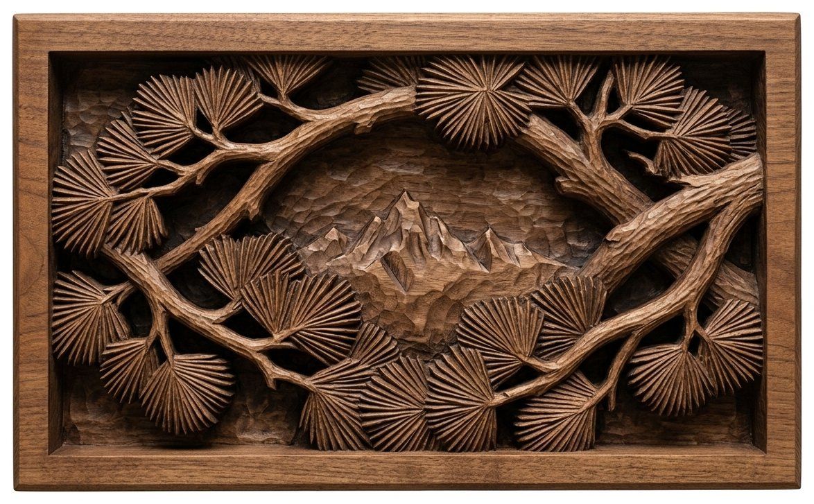 Alpine Mountain Peak Pine Branches CNC Relief STL bas-relief STL — view 4